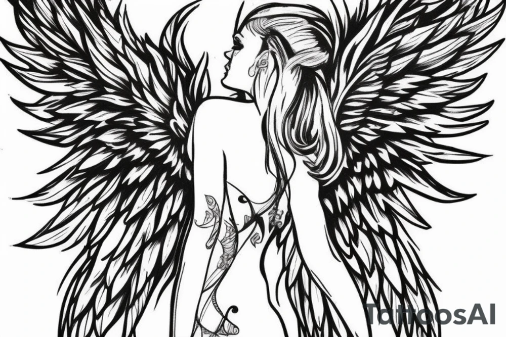 an angel with wings falls backwards tattoo idea