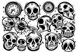 Skull, clock, flame tattoo idea