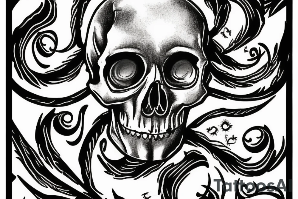 Skull, clock, flame tattoo idea