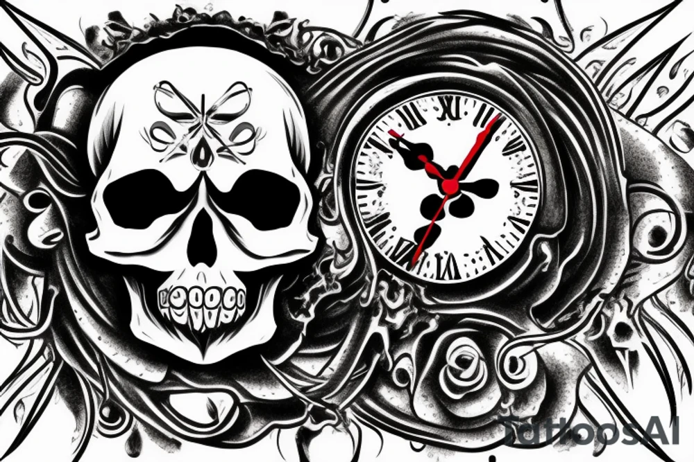 Skull, clock, flame tattoo idea
