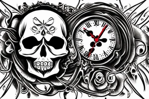 Skull, clock, flame tattoo idea