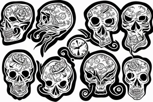Skull, clock, flame tattoo idea
