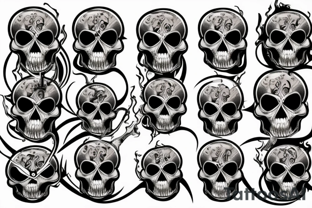 Skull, clock, flame tattoo idea