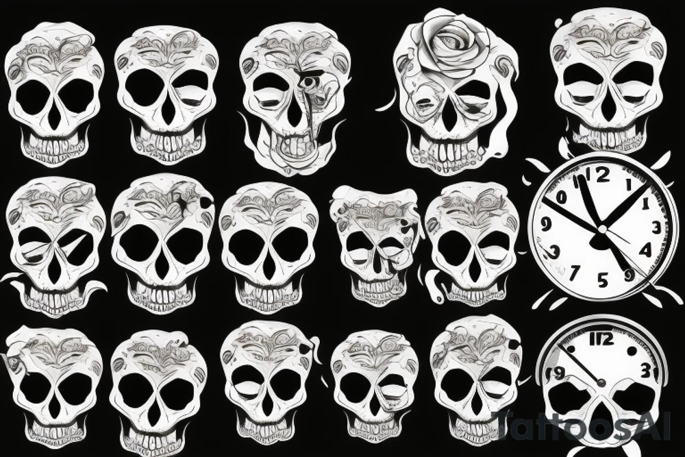 Skull, clock, flame tattoo idea