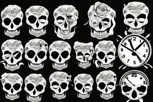 Skull, clock, flame tattoo idea