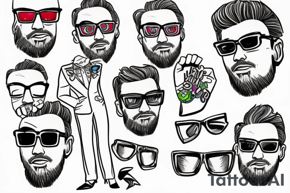 guy in a suit and colorful glasses tattoo idea
