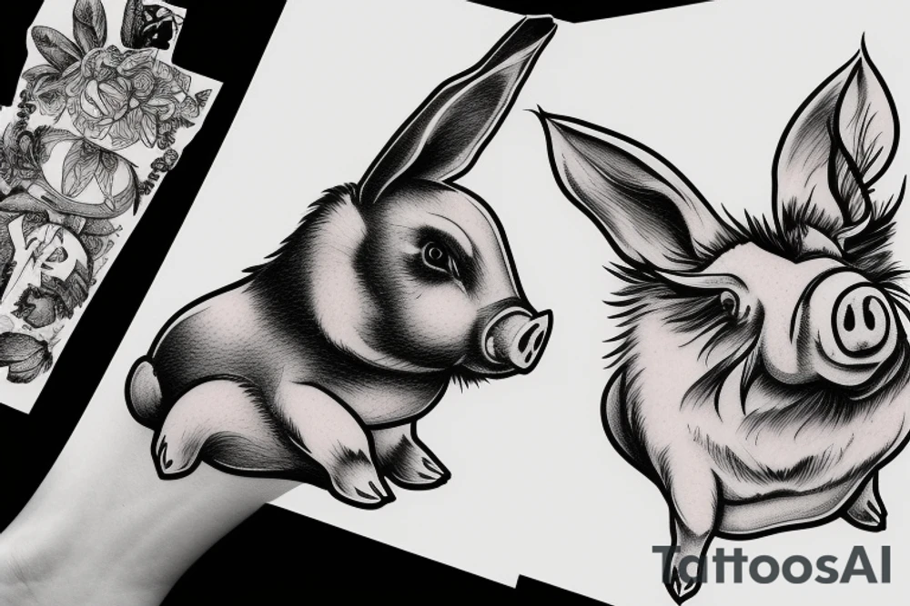 bunny and pig fight tattoo idea