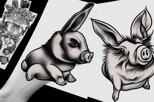 bunny and pig fight tattoo idea