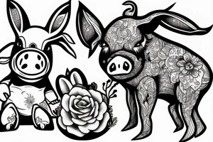 bunny and pig fight tattoo idea