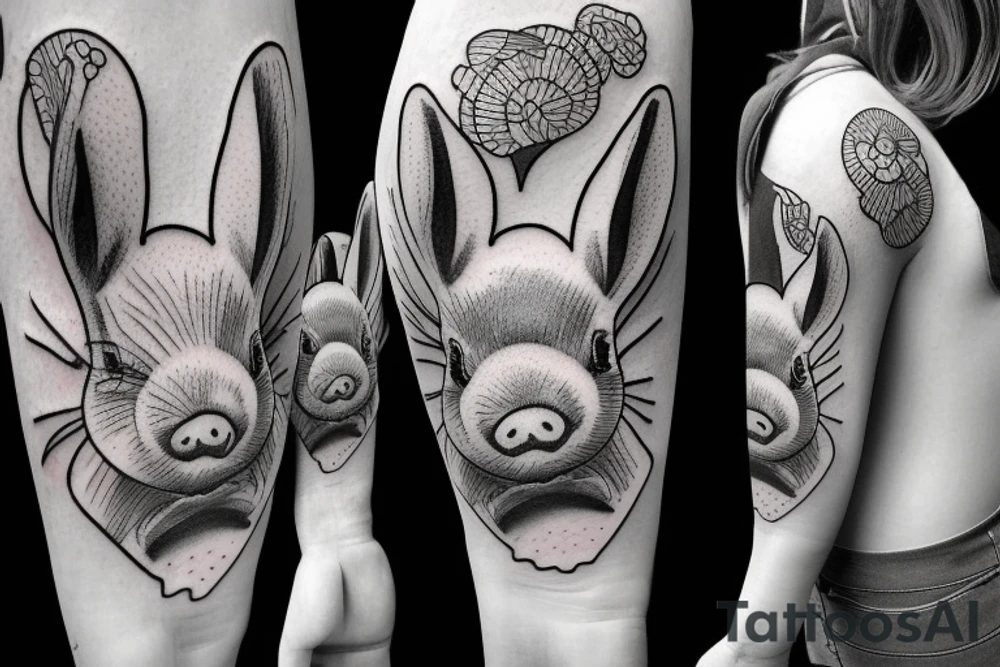 bunny and pig fight tattoo idea