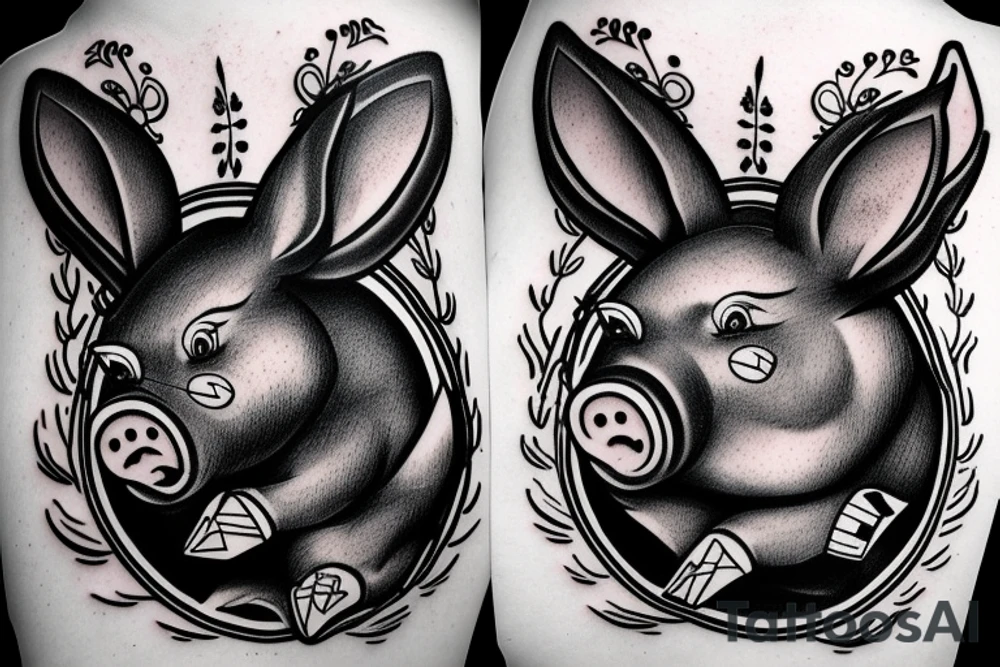 bunny and pig fight tattoo idea