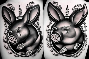 bunny and pig fight tattoo idea