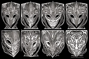 The goddess of fire from dark souls, fiery hair and a mask with patterns. tattoo idea