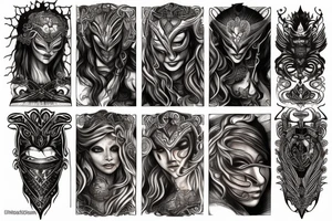 The goddess of fire from dark souls, fiery hair and a mask with patterns. tattoo idea