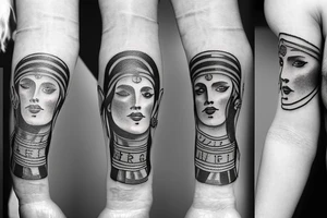 Half face of a girl on hand with Roman numbers written on down tattoo idea