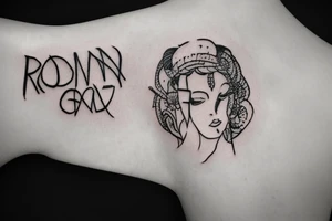 Half face of a girl on hand with Roman numbers written on down tattoo idea