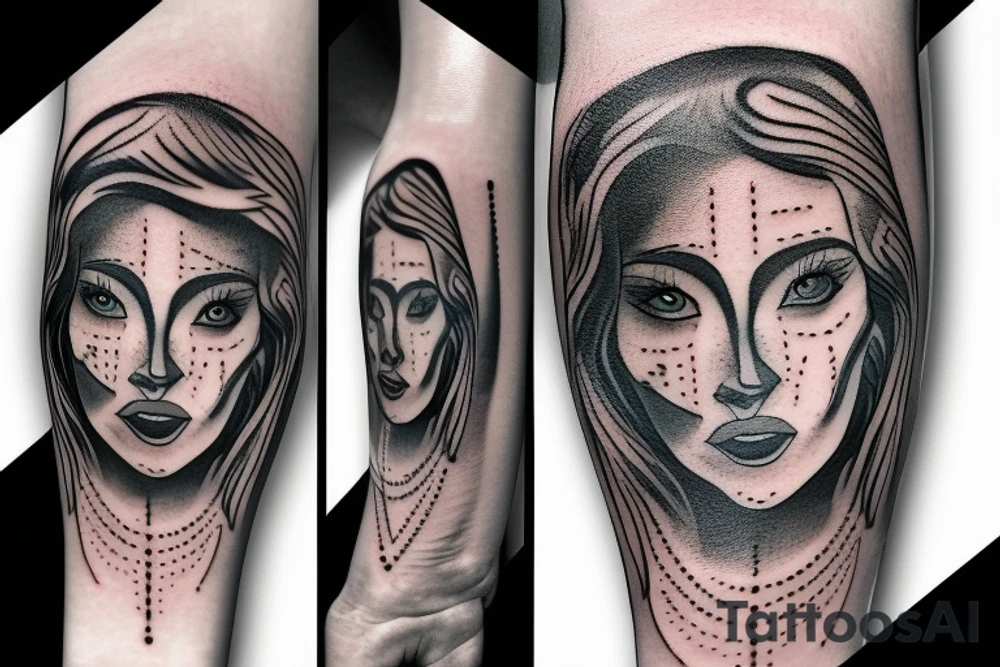 Face inside a square box on hand tattoo idea