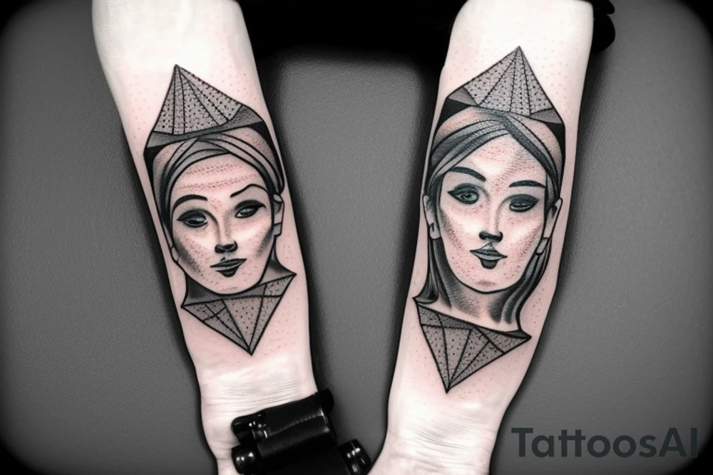 Face inside a square box on hand tattoo idea