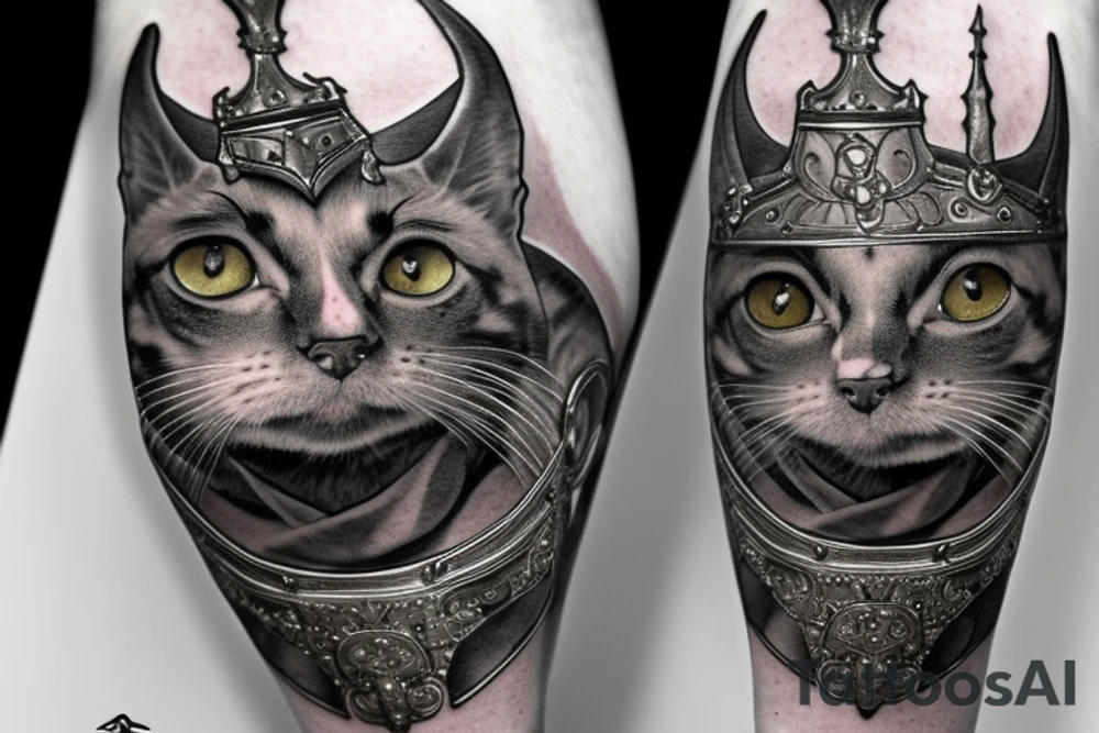 kneeling cat knight, portrait, finely detailed armor, intricate design, silver, silk, cinematic lighting tattoo idea