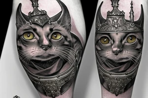 kneeling cat knight, portrait, finely detailed armor, intricate design, silver, silk, cinematic lighting tattoo idea