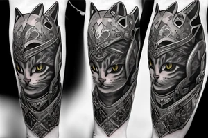 kneeling cat knight, portrait, finely detailed armor, intricate design, silver, silk, cinematic lighting tattoo idea