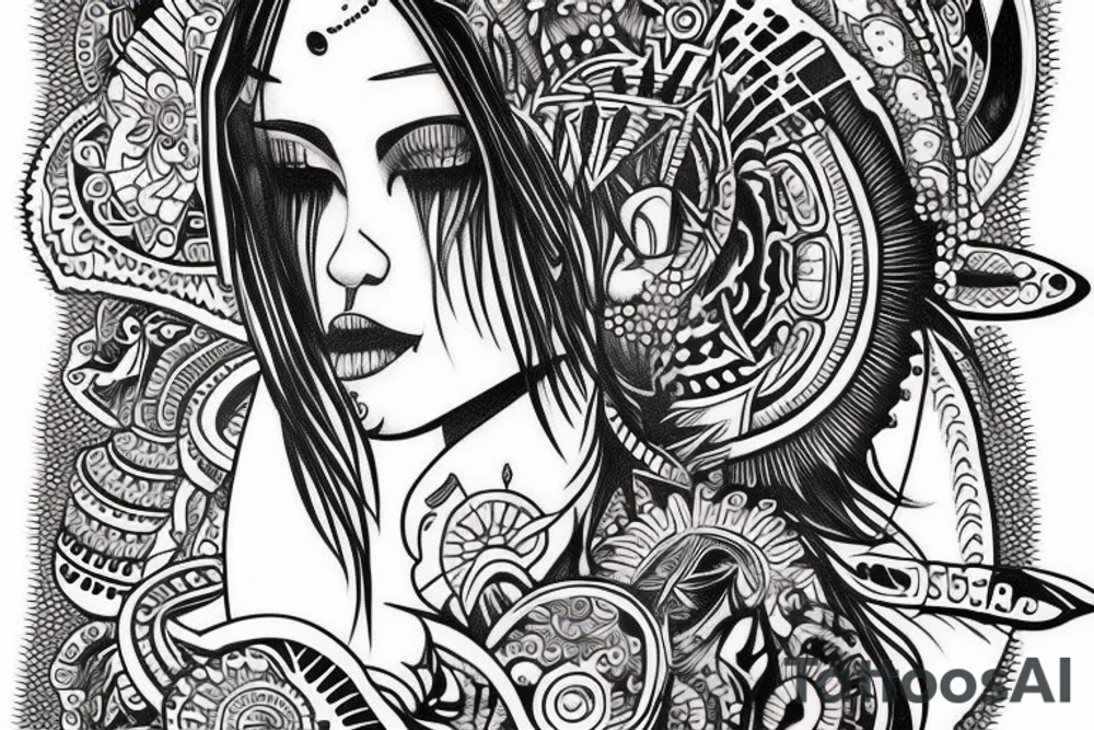 Cute tattoed psychodelic skinny girl tattoo idea