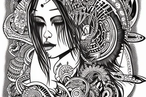 Cute tattoed psychodelic skinny girl tattoo idea