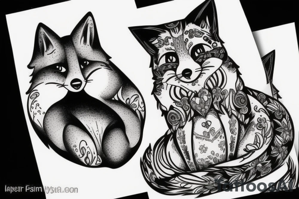fat cat and fox tattoo idea