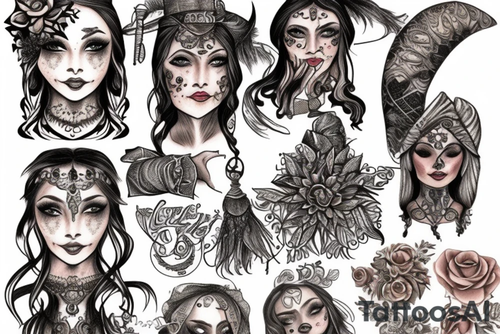Gypsy witch with peach tattoo idea