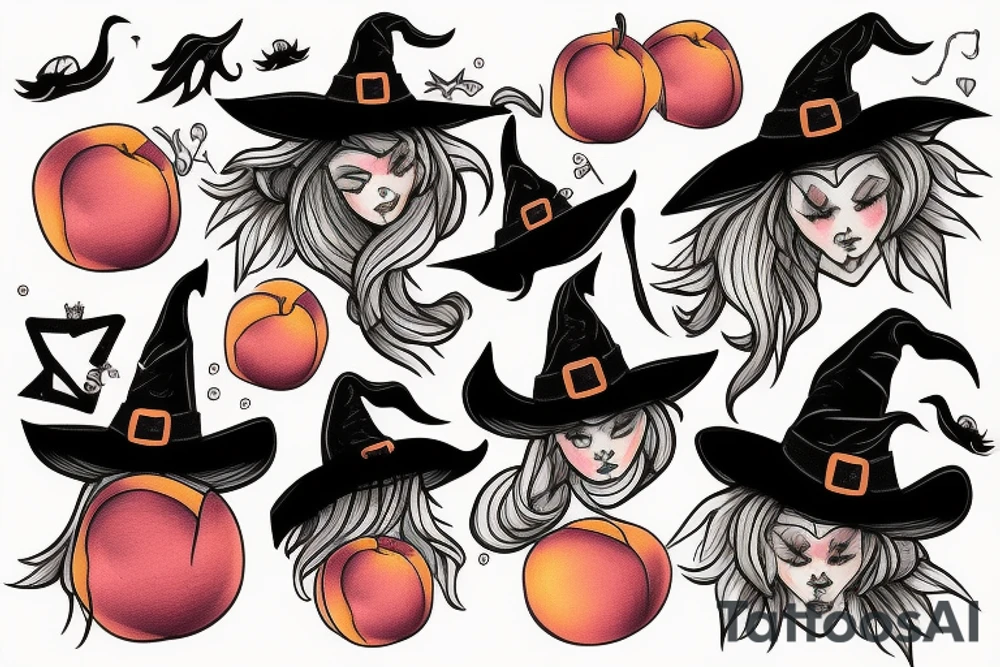 witch with peach tattoo idea