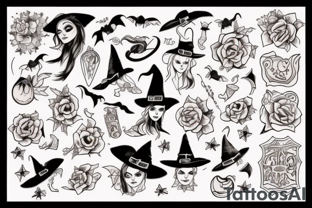 witch with peach tattoo idea