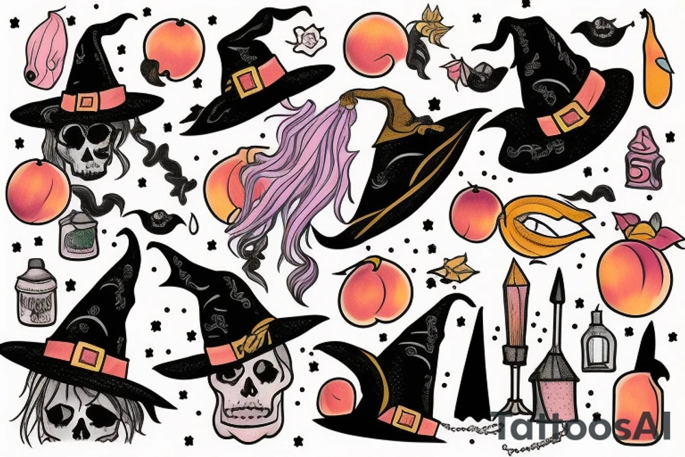 witch with peach tattoo idea