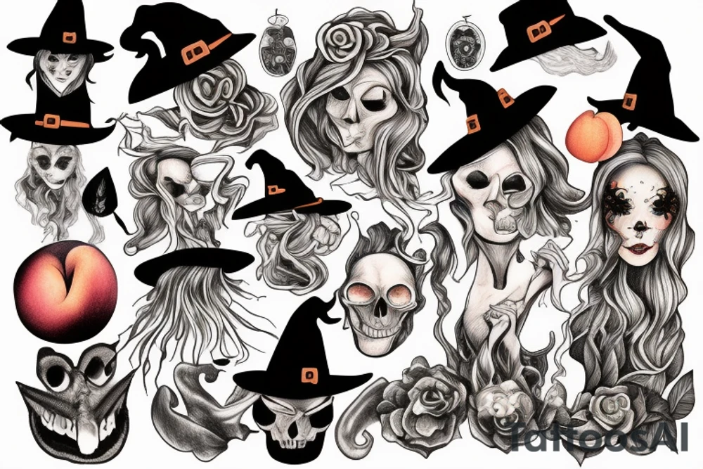 witch with peach tattoo idea