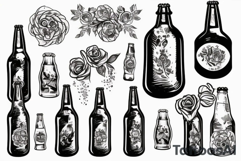 bottle of beer and a flower tattoo idea