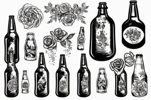 bottle of beer and a flower tattoo idea