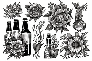 bottle of beer and a flower tattoo idea