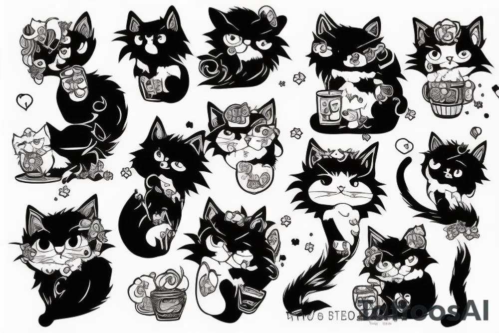 Fluffy cat anime style tattoo idea