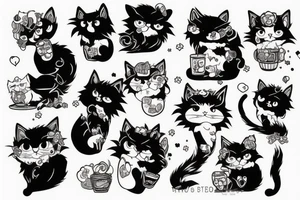 Fluffy cat anime style tattoo idea