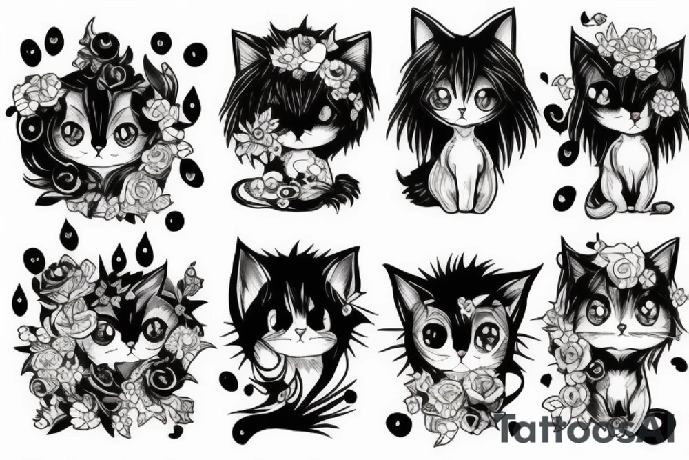 Fluffy cat anime style tattoo idea