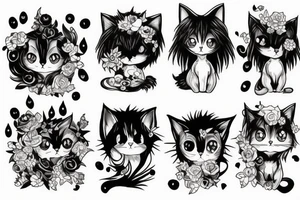 Fluffy cat anime style tattoo idea