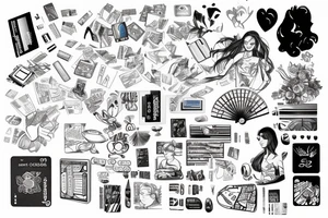 girl  holding a fan of credit cards tattoo idea