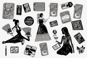 girl  holding a fan of credit cards tattoo idea
