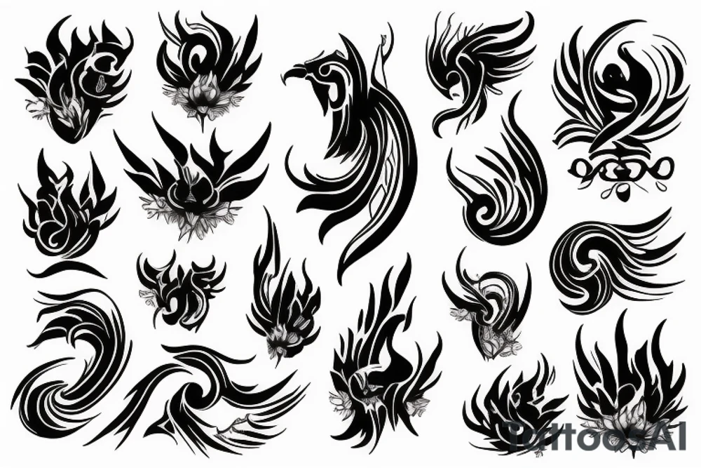 black fenix with flover shadow fire tattoo idea