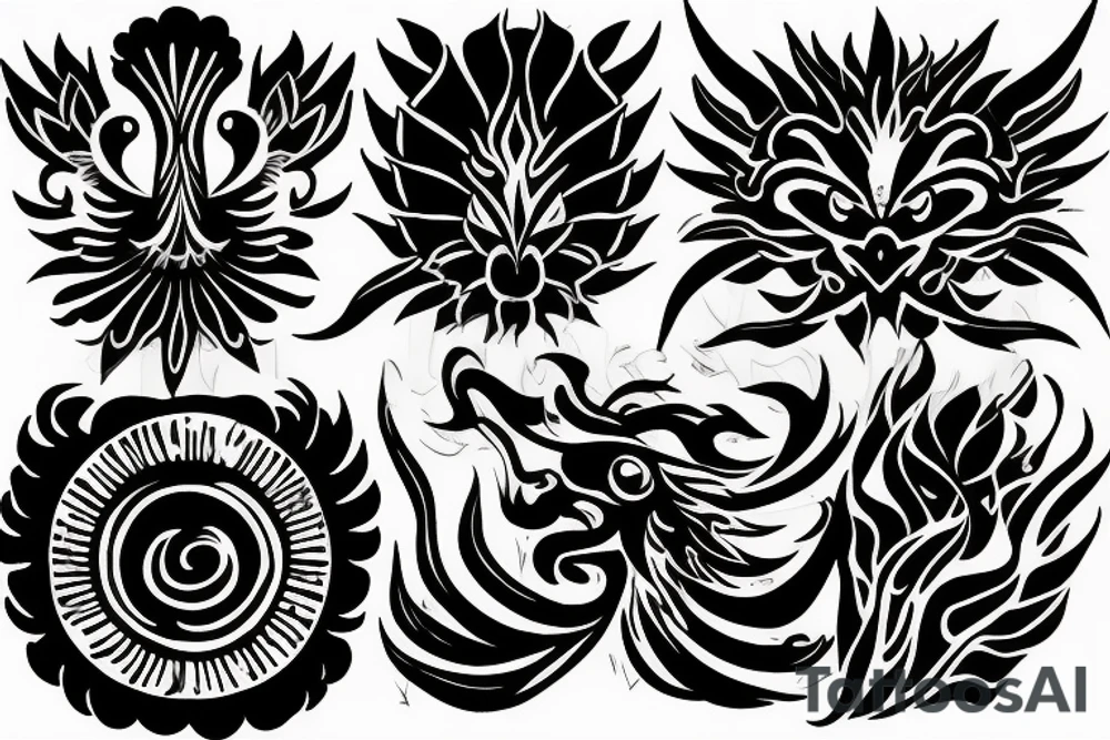 black fenix with flover shadow fire tattoo idea