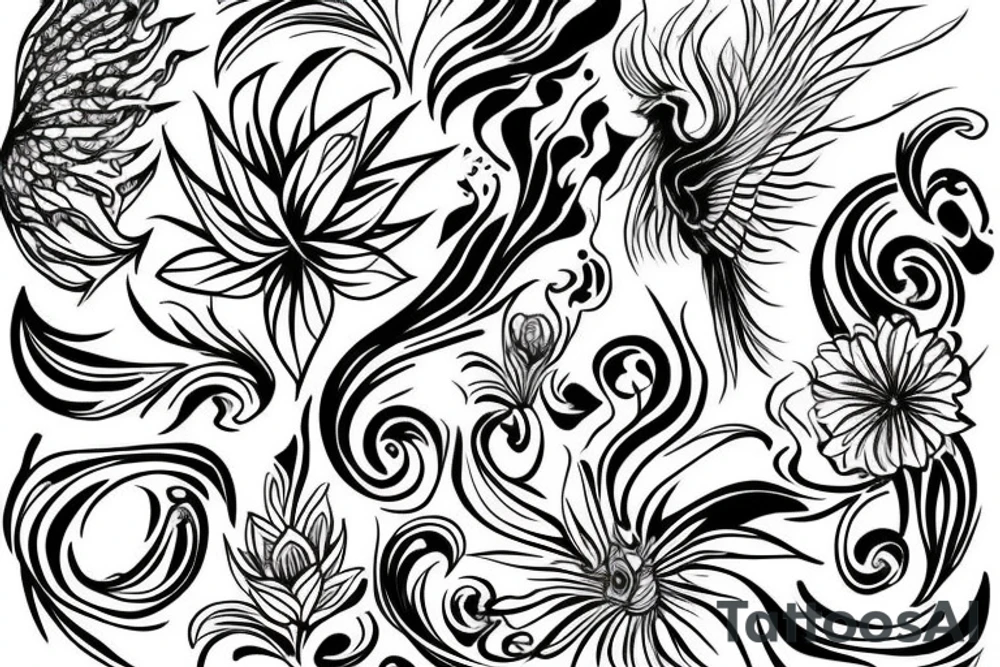 fenix with flower shadow fire tattoo idea