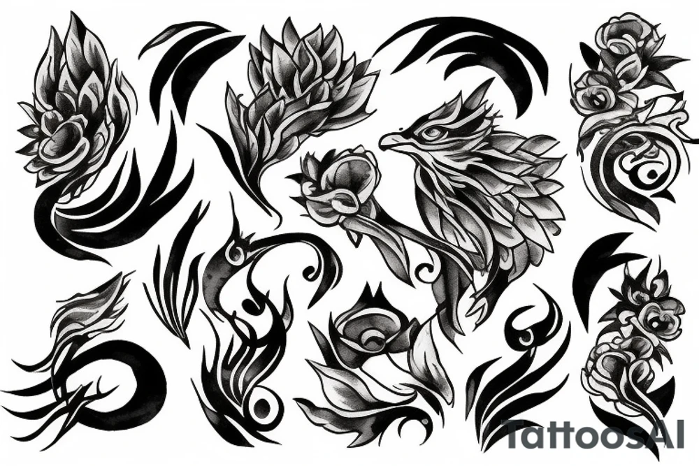 fenix with flower shadow fire tattoo idea