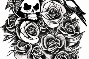 crow sitting on top of skull, snake coiling around skull tattoo idea