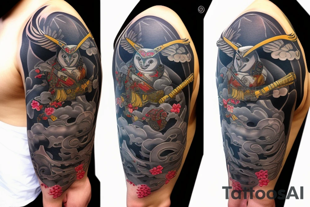 Samurai and owl tattoo idea