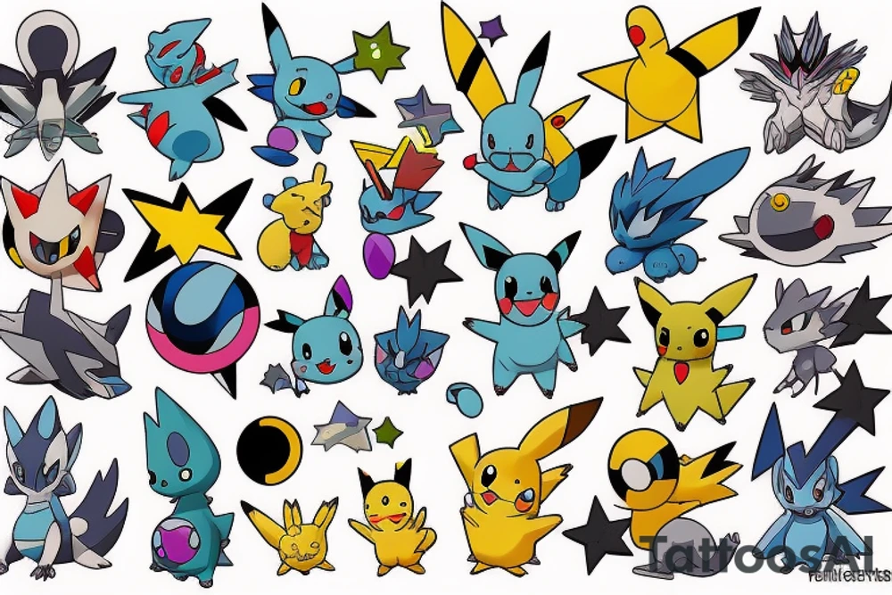 Pokémon in space geometry color tattoo idea