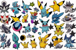 Pokémon in space geometry color tattoo idea